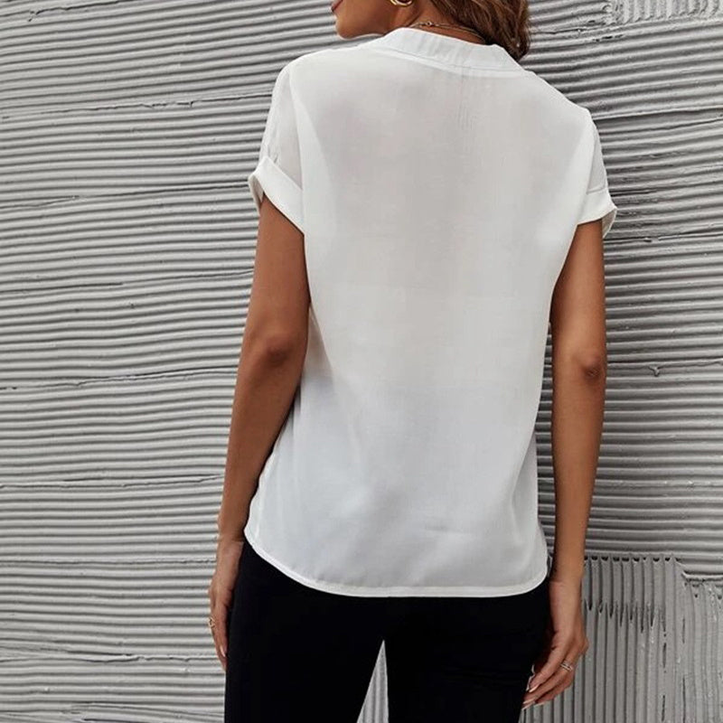 Women's V-neck Shirt Summer Casual Solid Color Shirt Fashion Womens Clothing